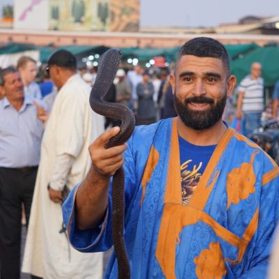 Schlangenbeschwörer auf dem Platz der Gaukler (Djemaa el Fna) in Marrakesch